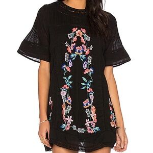 Free People M Perfectly Victorian 100% Cotton Black Embroidered Floral Dress